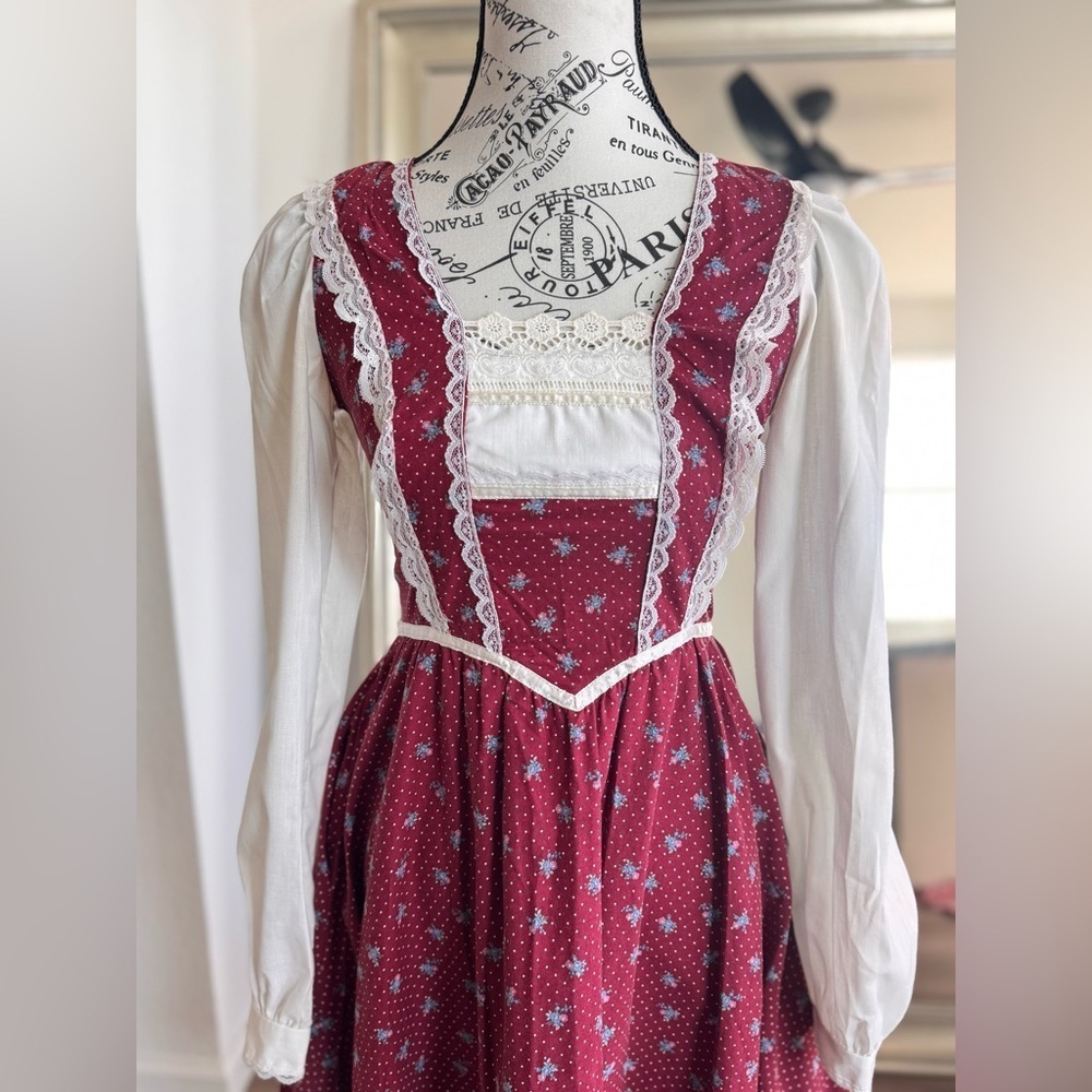 Vintage 70s 80s GUNNE SAX Red Floral Maxi Peasant Prairie Cottage Core Dress - Picture 2 of 15